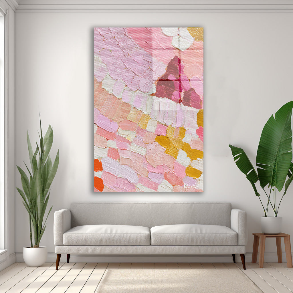 Pembe Pastel Mozaik cam tablo — duvarda dekorasyon görünümü