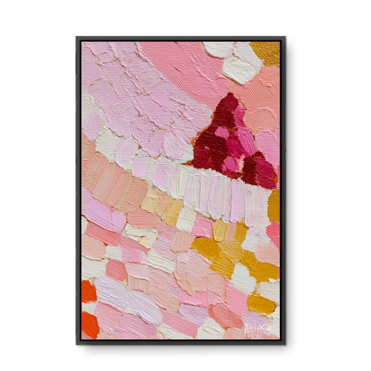 Pembe Pastel Mozaik - Kalın Metal Çerçeveli Kanvas Tablo