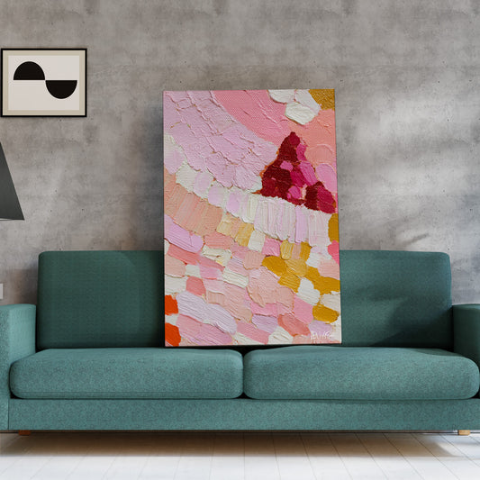 Pembe Pastel Mozaik kanvas tablo — farklı açıdan görünüm