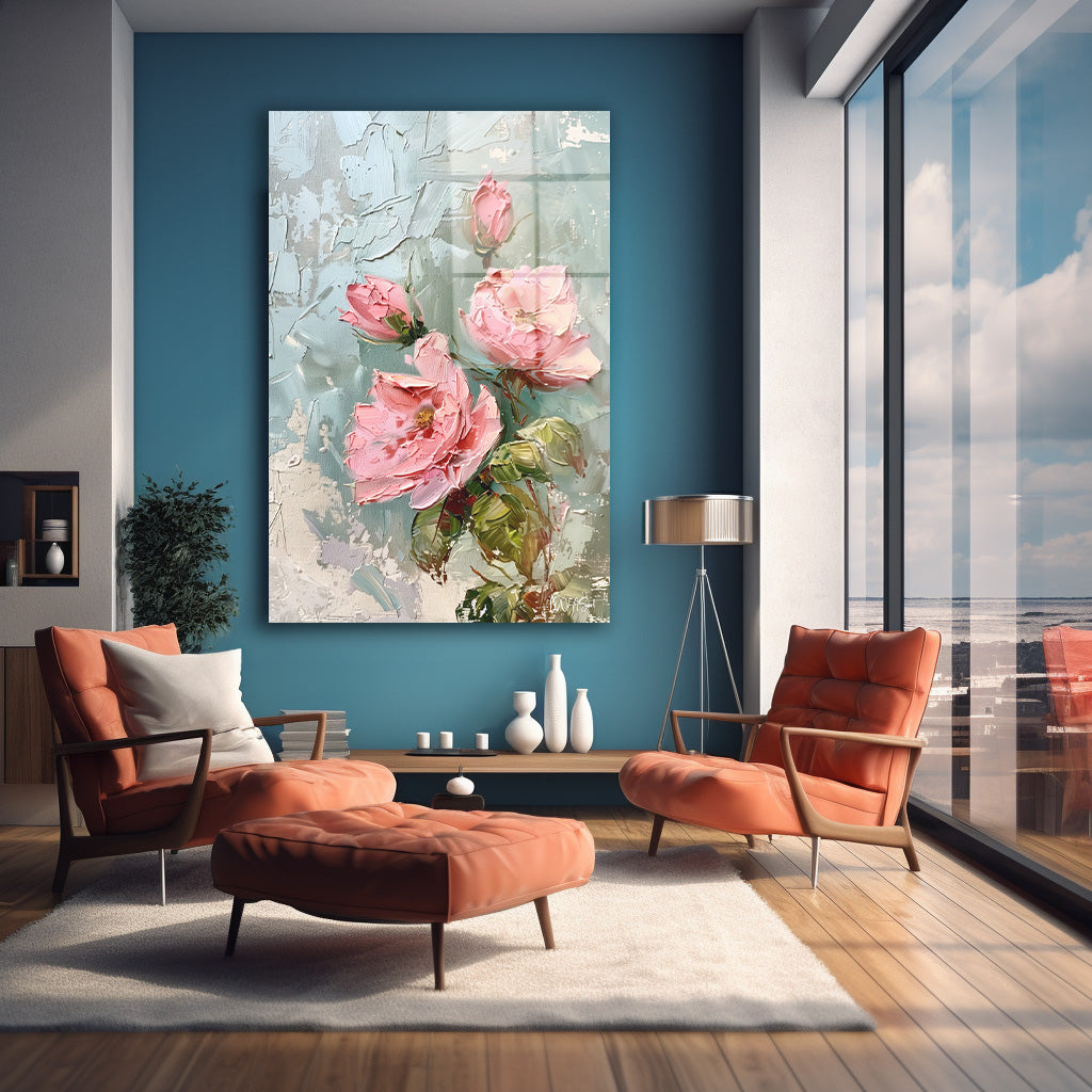 Pembe Şakayık Dalı cam tablo — farklı açıdan görünüm