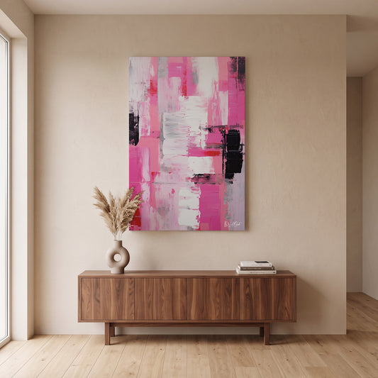 Pembe Siyah Soyut kanvas tablo — duvarda dekorasyon görünümü