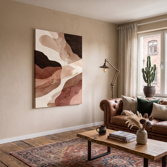 Pembe Tepeler kanvas tablo — iç mekân uygulama örneği