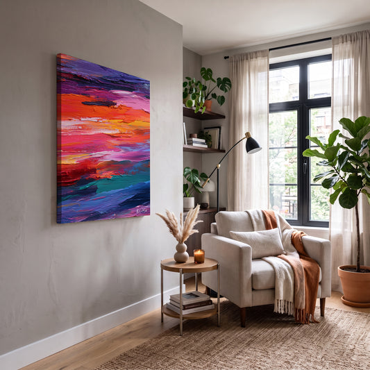 Pembe Turkuaz Fırça kanvas tablo — duvarda dekorasyon görünümü