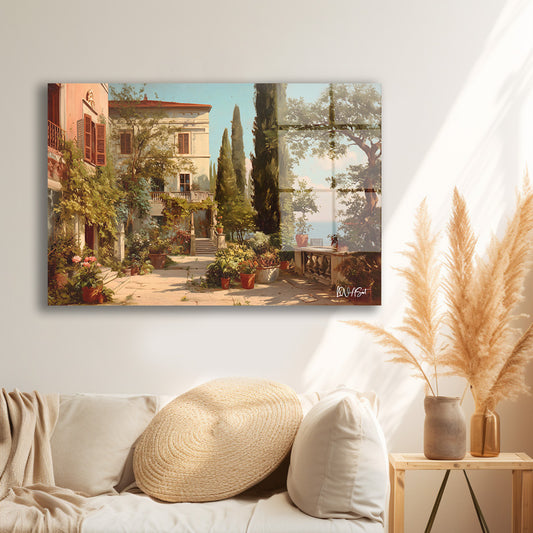 Pembe Villa Bahçesi cam tablo — iç mekân uygulama örneği