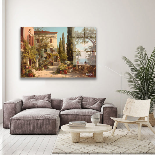 Pembe Villa Bahçesi cam tablo — farklı açıdan görünüm