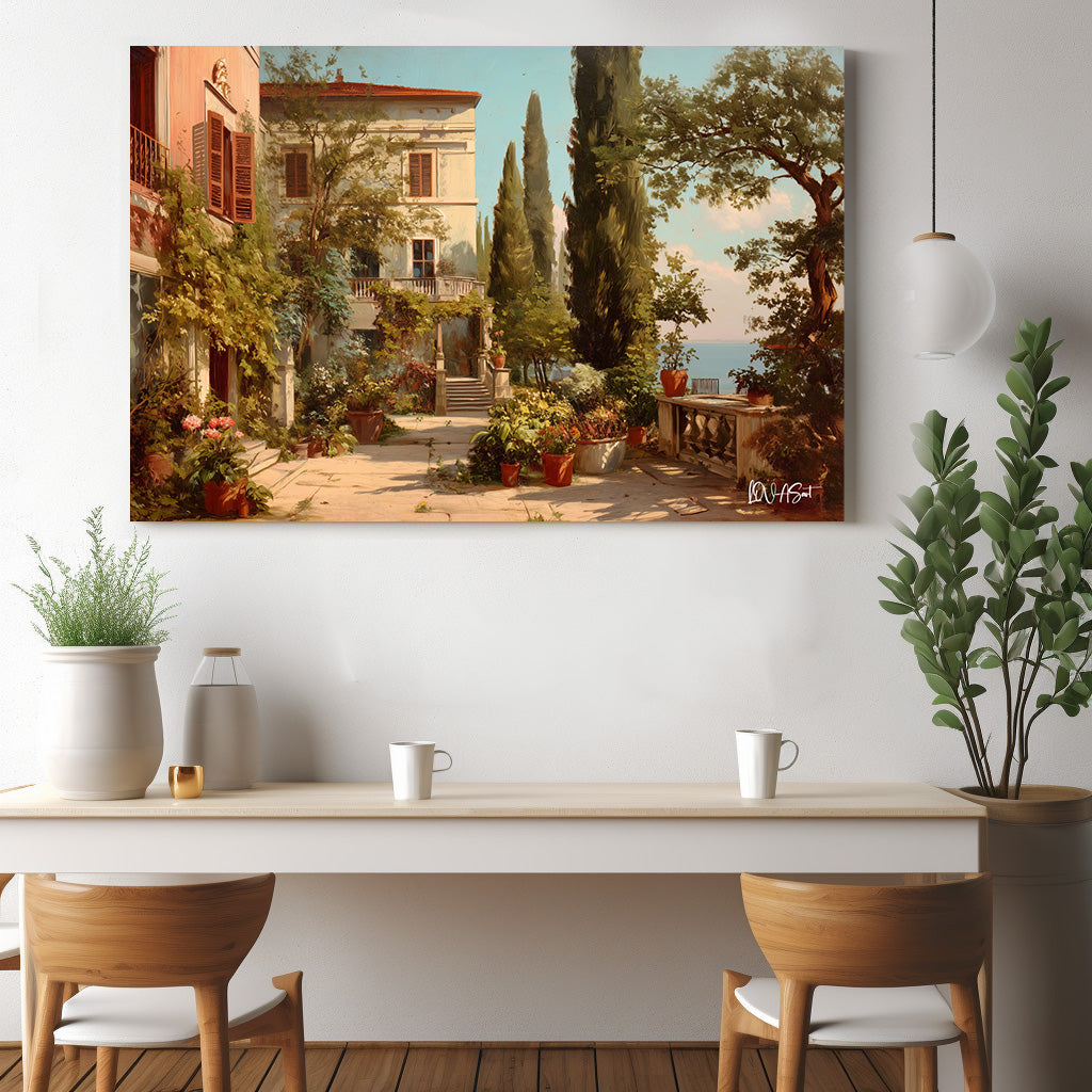 Pembe Villa Bahçesi kanvas tablo — duvarda dekorasyon görünümü