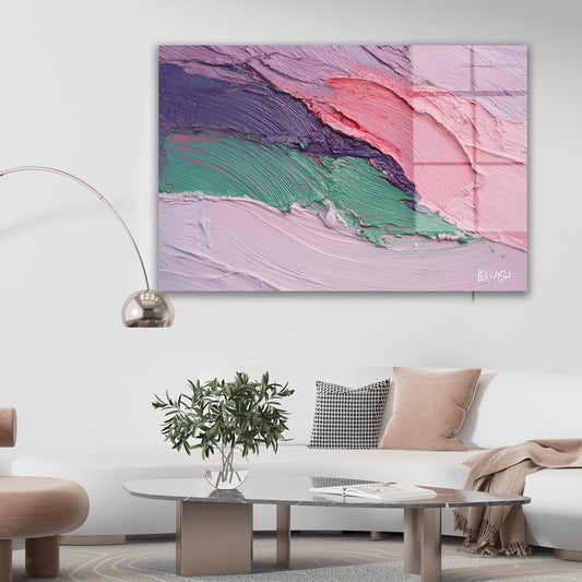 Pembe Yeşil Akış cam tablo — farklı açıdan görünüm