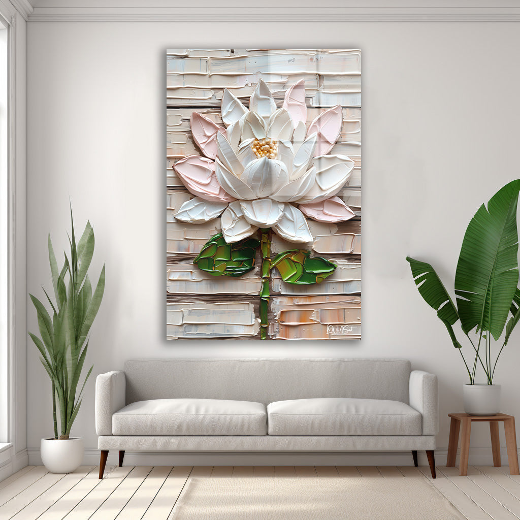 Pembeli Lotus cam tablo — duvarda dekorasyon görünümü