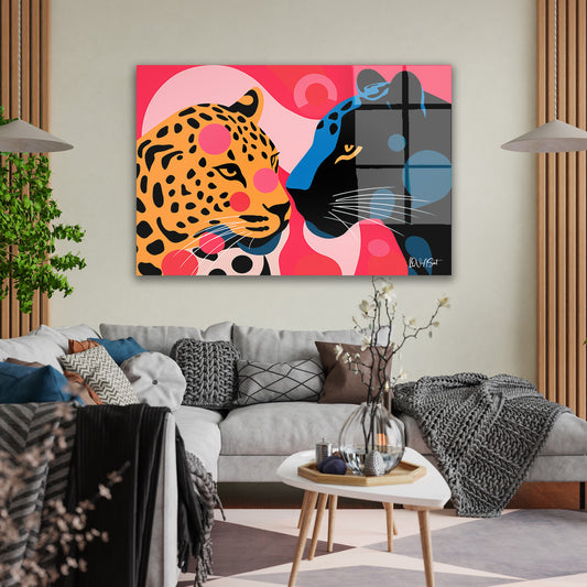 Pop Art Leopar ve Panter cam tablo — duvarda dekorasyon görünümü