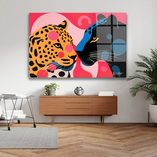 Pop Art Leopar ve Panter cam tablo — iç mekân uygulama örneği