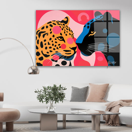 Pop Art Leopar ve Panter cam tablo — farklı açıdan görünüm
