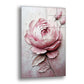 Pudra Pembesi Büyük Çiçek 2 cam tablo — katman katman açılmış iri pembe bir çiçeği ve yanındaki tomurcukları açık bir zeminde
