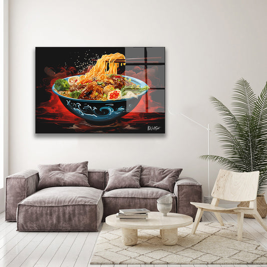 Ramen Kasesi cam tablo — duvarda dekorasyon görünümü
