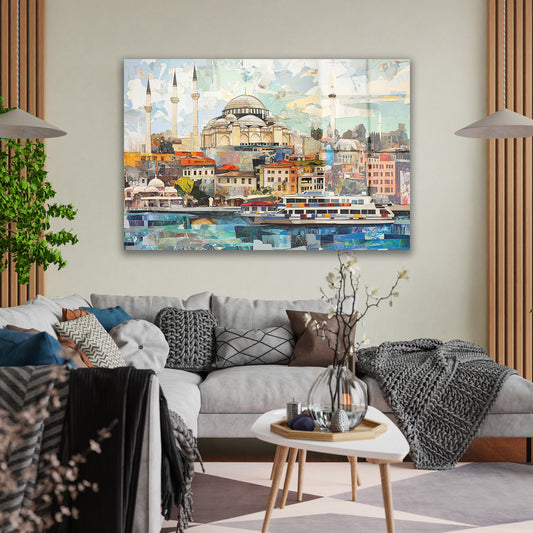 Renkli Boğaz Kolajı cam tablo — duvarda dekorasyon görünümü