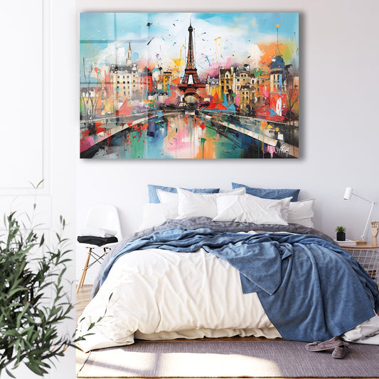 Renkli Paris cam tablo — iç mekân uygulama örneği
