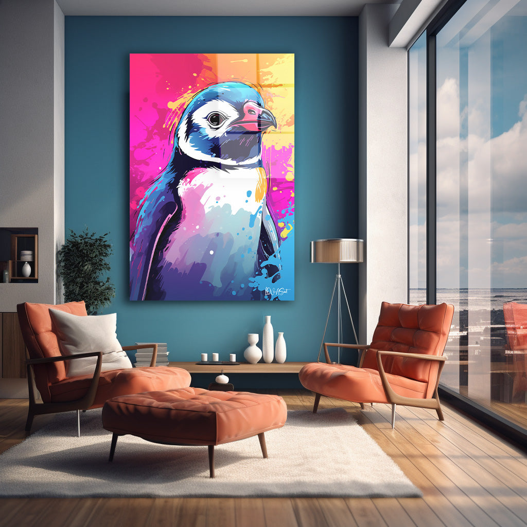Renkli Penguen 2 cam tablo — farklı açıdan görünüm