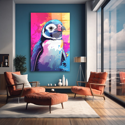 Renkli Penguen 2 cam tablo — farklı açıdan görünüm