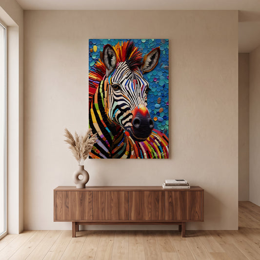 Renkli Zebra 2 kanvas tablo — duvarda dekorasyon görünümü