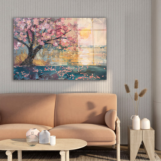Sakura Göl Kıyısı cam tablo — farklı açıdan görünüm
