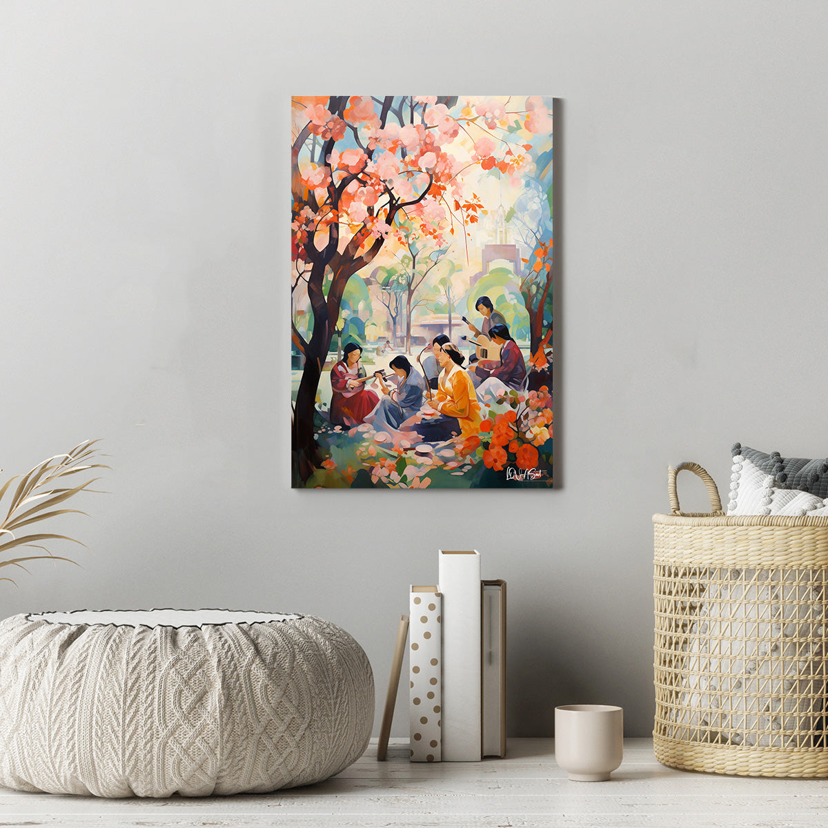 Sakura Piknik kanvas tablo — iç mekân uygulama örneği