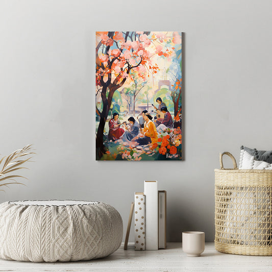 Sakura Piknik kanvas tablo — iç mekân uygulama örneği