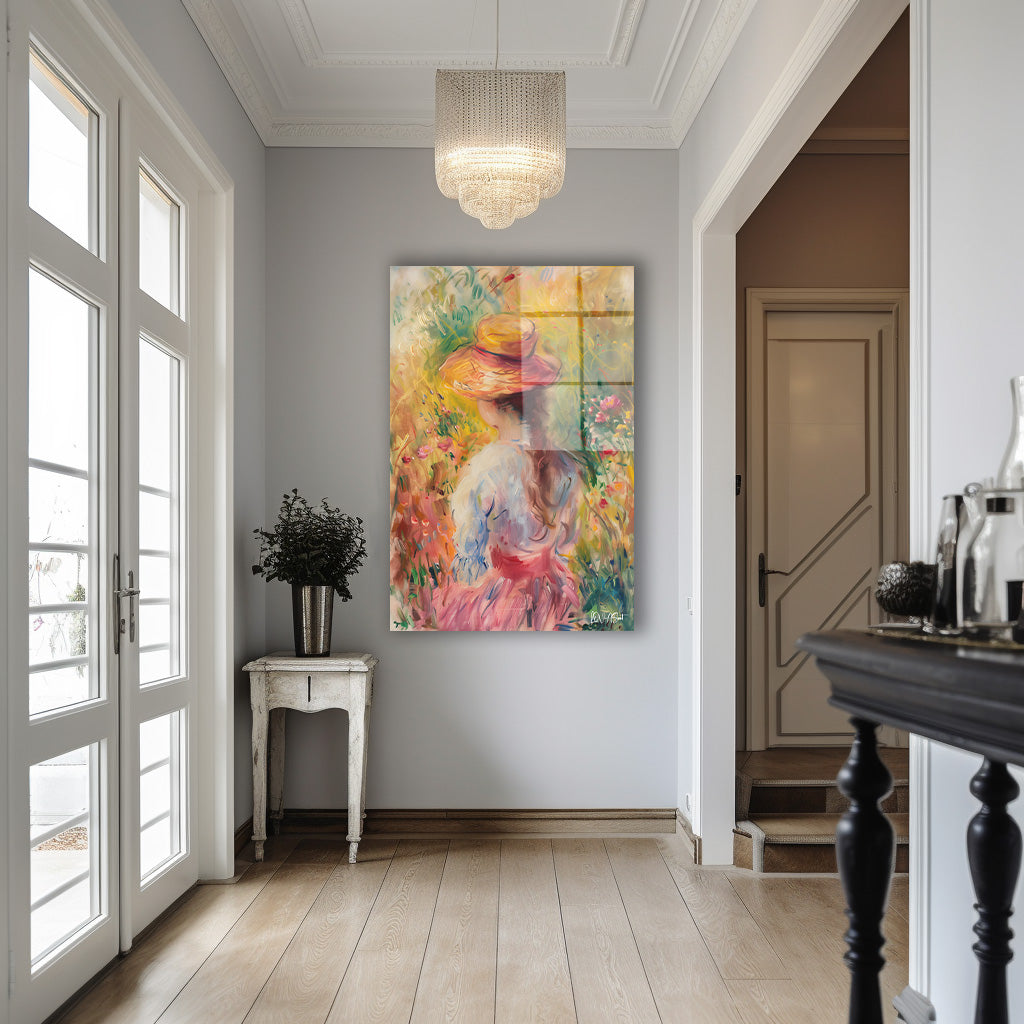 Şapkalı Kadın Portresi cam tablo — iç mekân uygulama örneği