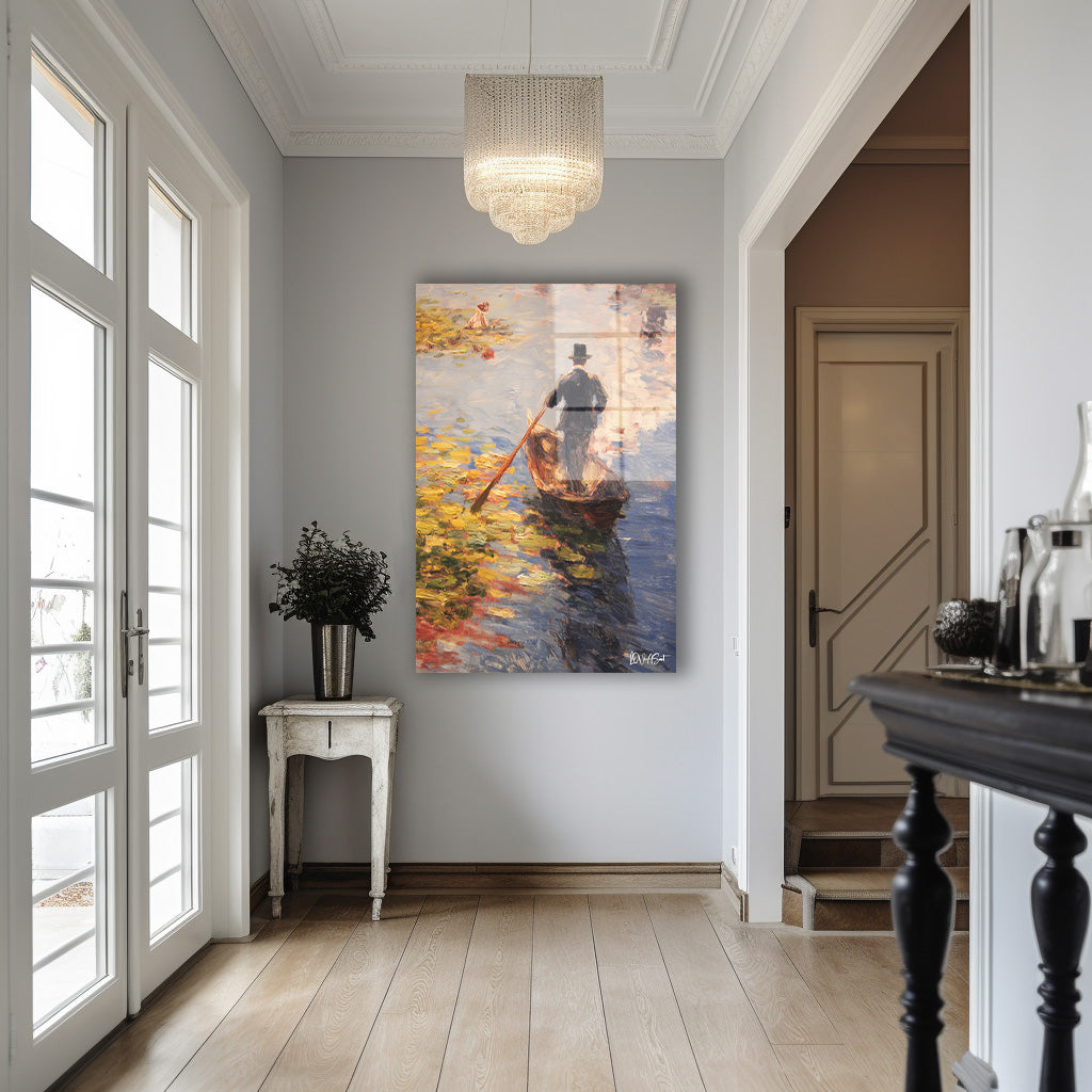 Şapkalı Kayıkçı cam tablo — iç mekân uygulama örneği