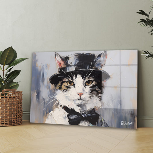 Şapkalı Kedi cam tablo — iç mekân uygulama örneği