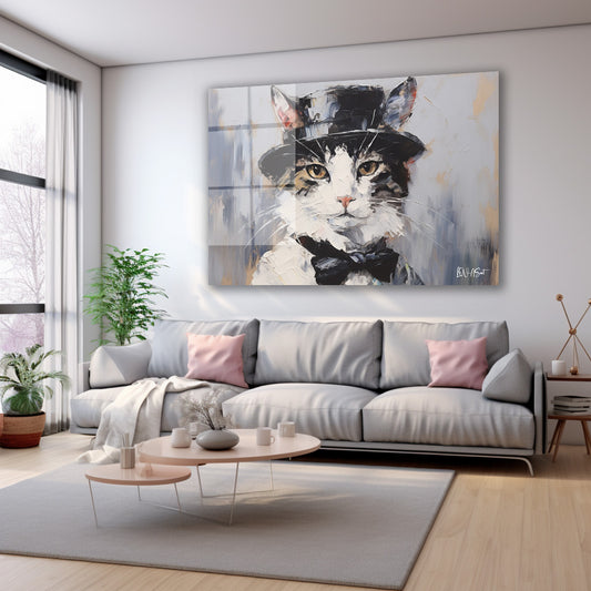 Şapkalı Kedi cam tablo — farklı açıdan görünüm