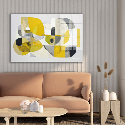 Sarı Gri Geometri cam tablo — farklı açıdan görünüm