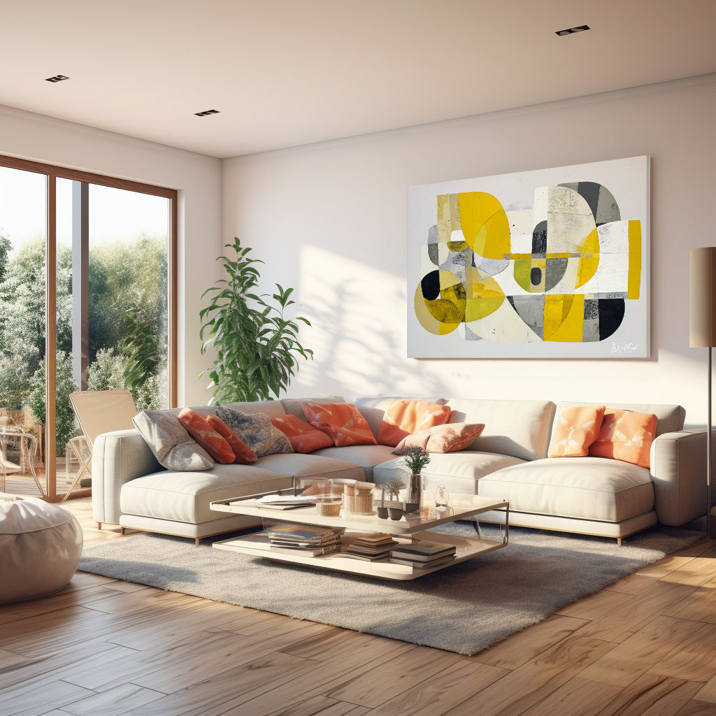 Sarı Gri Geometri kanvas tablo — farklı açıdan görünüm