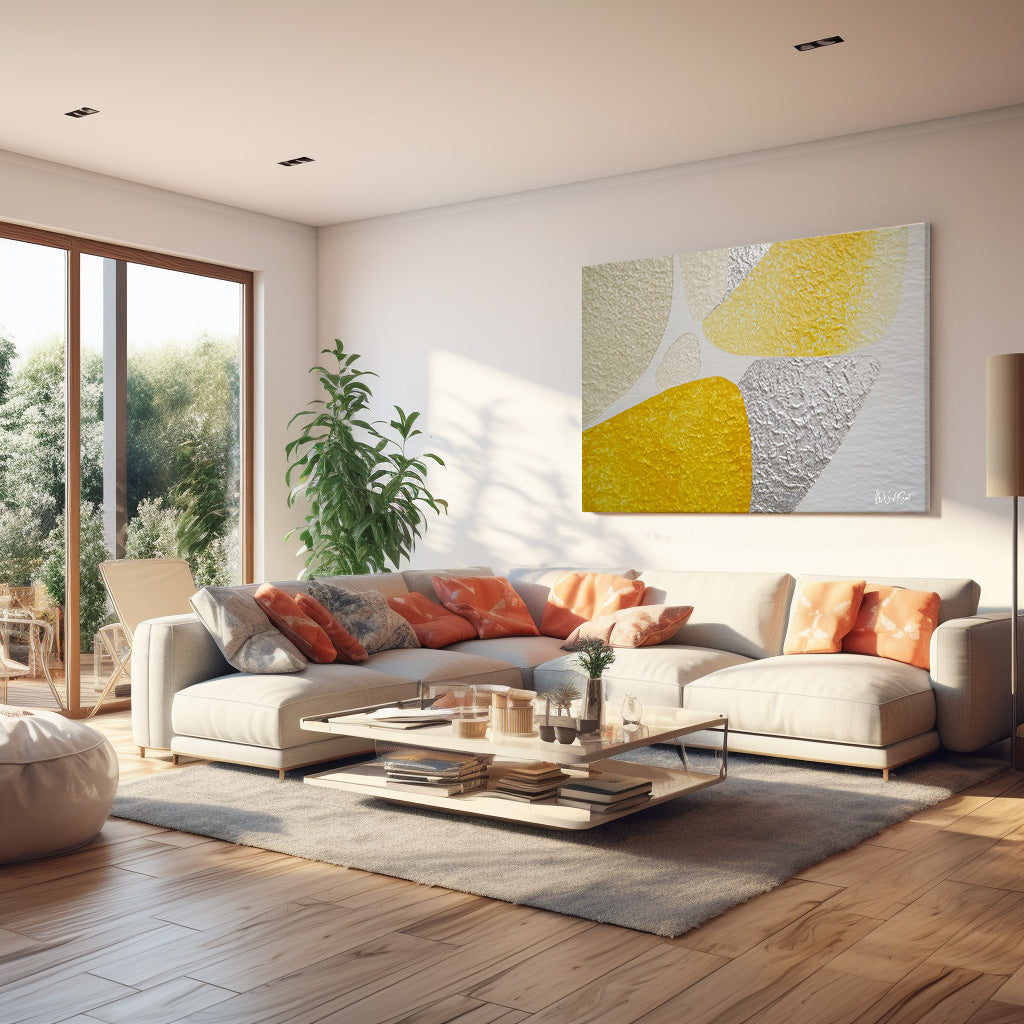Sarı Gri Geometrik Soyut kanvas tablo — farklı açıdan görünüm