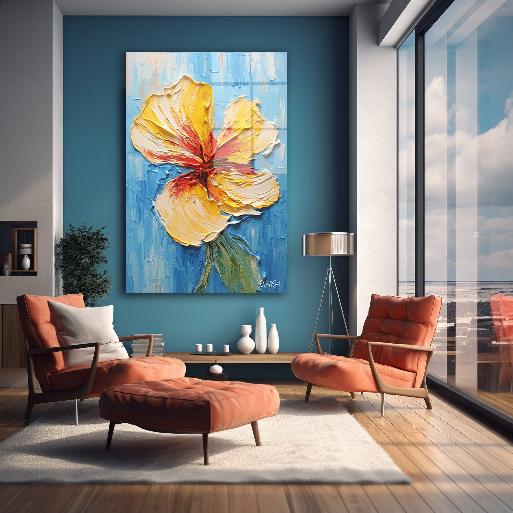 Sarı Hibiskus cam tablo — farklı açıdan görünüm