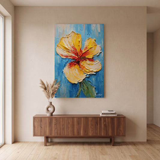 Sarı Hibiskus kanvas tablo — duvarda dekorasyon görünümü