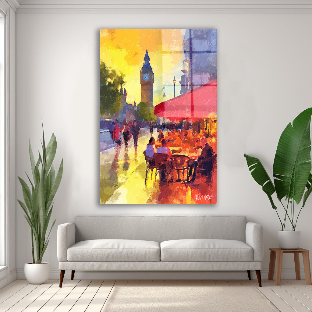 Sarı Işıkta Londra cam tablo — duvarda dekorasyon görünümü