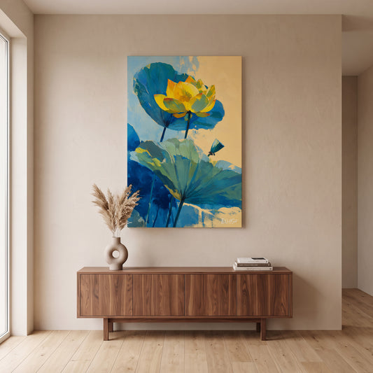 Sarı Lotus kanvas tablo — duvarda dekorasyon görünümü