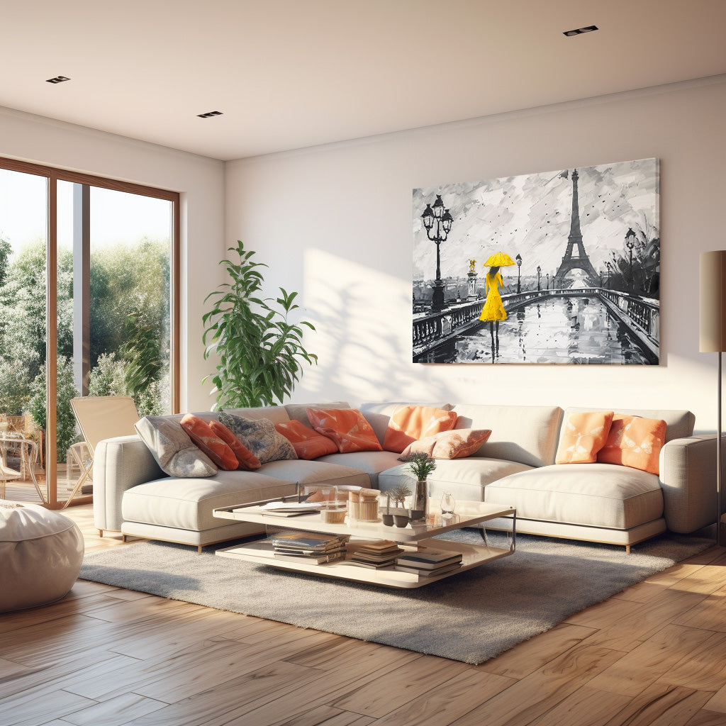 Sarı Şemsiyeli Paris kanvas tablo — farklı açıdan görünüm