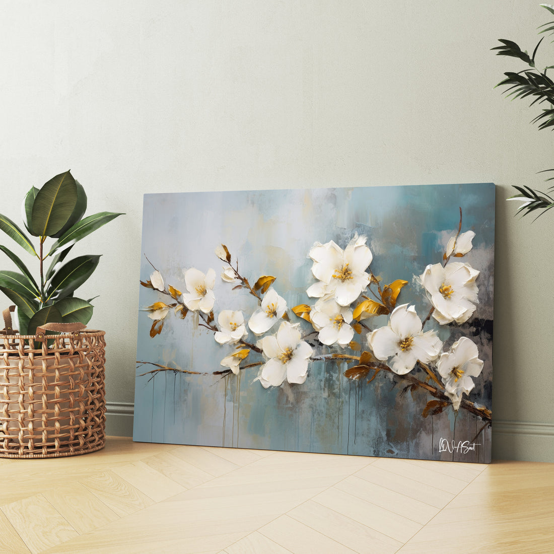 Sarı Tomurcuklu Çiçekler Kanvas Tablo detay görünümü