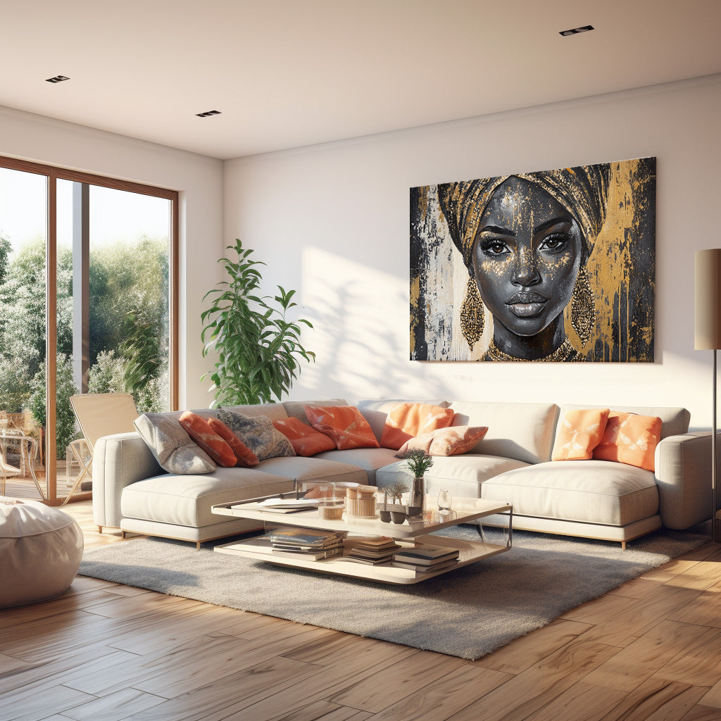 Sarıklı Afrikalı Kadın 2 kanvas tablo — alternatif mekân görünümü