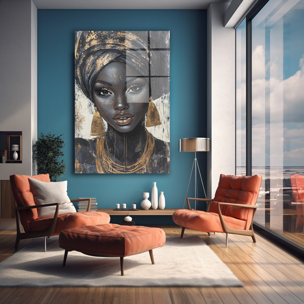 Sarıklı Afrikalı Kadın 3 cam tablo — farklı açıdan görünüm