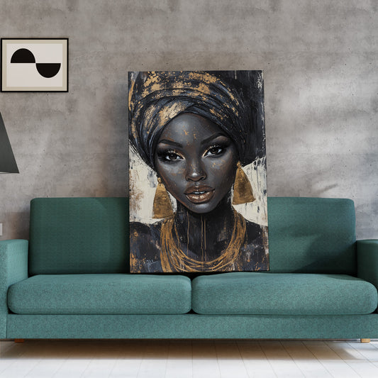Sarıklı Afrikalı Kadın 3 kanvas tablo — farklı açıdan görünüm