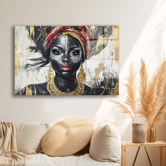 Sarıklı Afrikalı Kadın cam tablo — iç mekân uygulama örneği