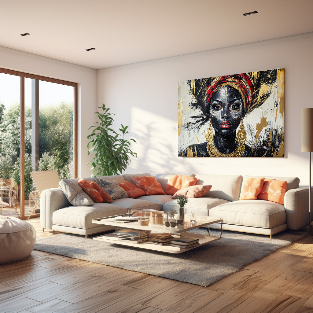 Sarıklı Afrikalı Kadın kanvas tablo — alternatif mekân görünümü