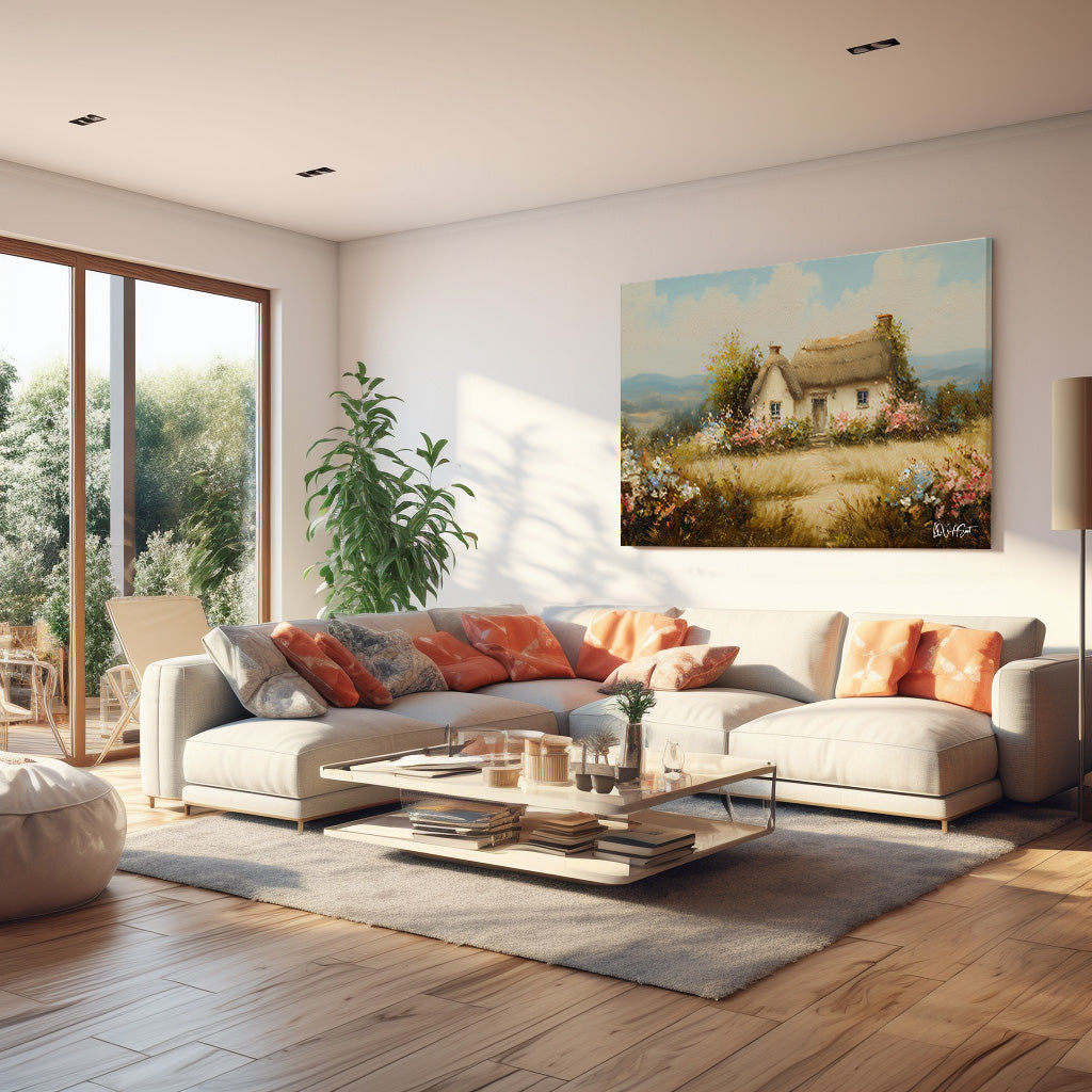Sazdan Çatılı Ev kanvas tablo — farklı açıdan görünüm