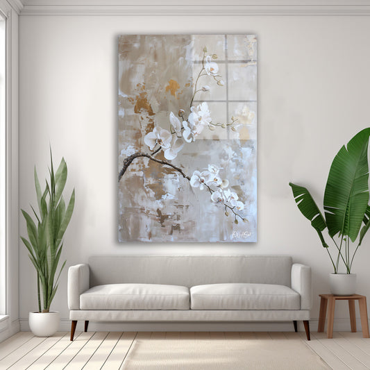 Sepya Beyaz Dal cam tablo — duvarda dekorasyon görünümü