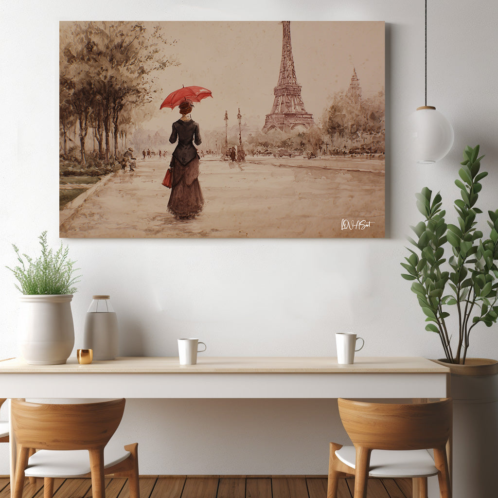 Sepya Paris 3 kanvas tablo — duvarda dekorasyon görünümü