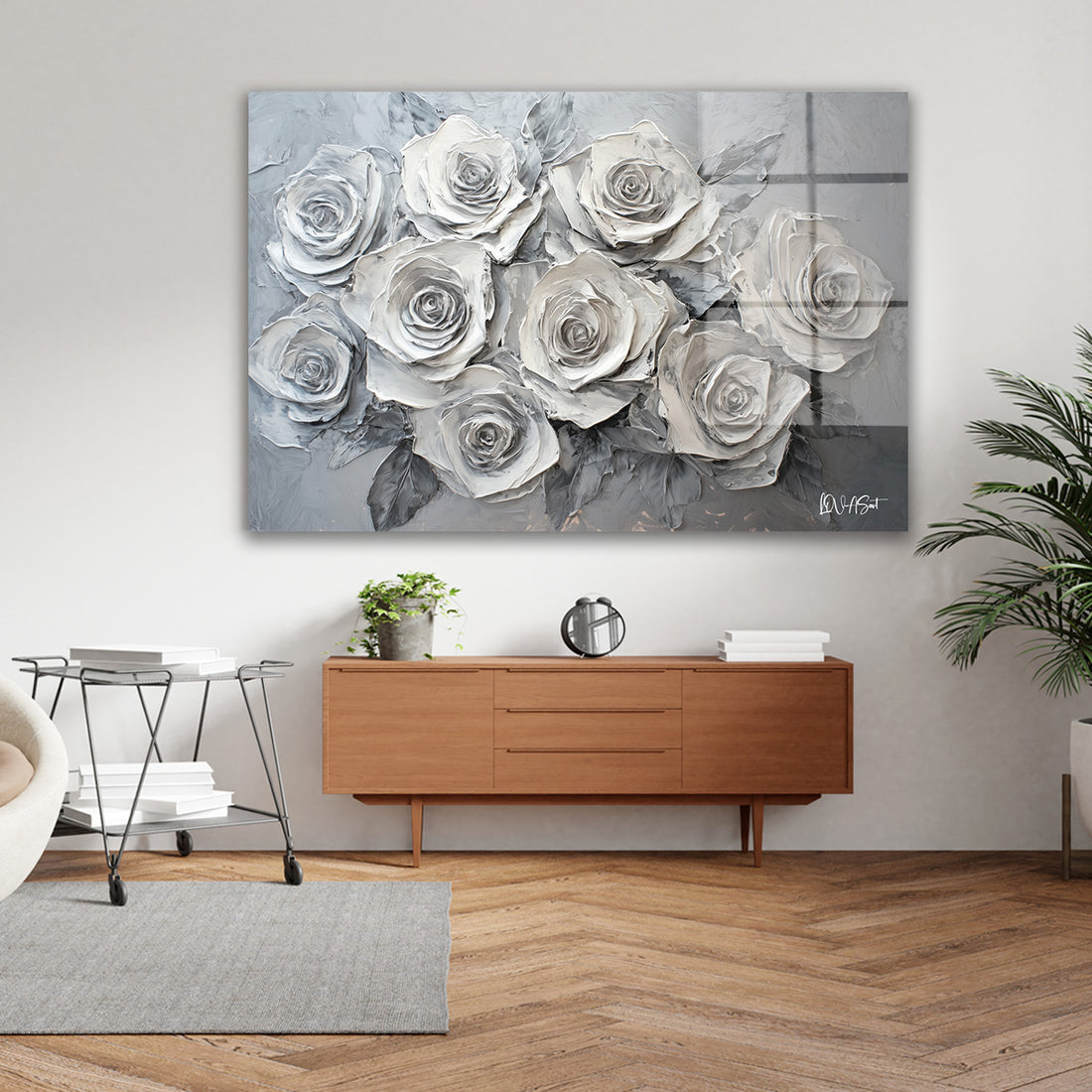 Silver Güller cam tablo — farklı açıdan görünüm
