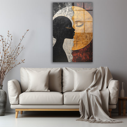 Siyah Altın Yüzler 2 cam tablo — iç mekân uygulama örneği