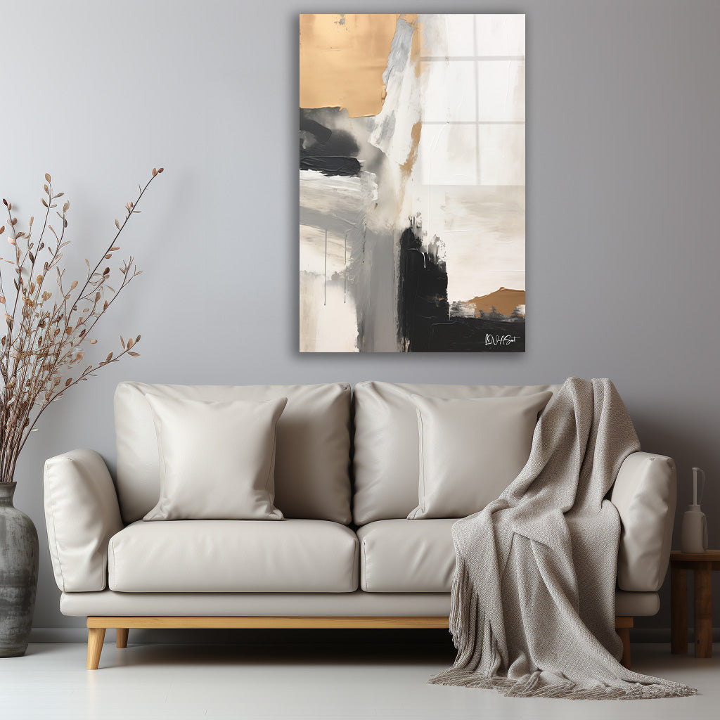 Siyah Beyaz Akış 2 cam tablo — iç mekân uygulama örneği
