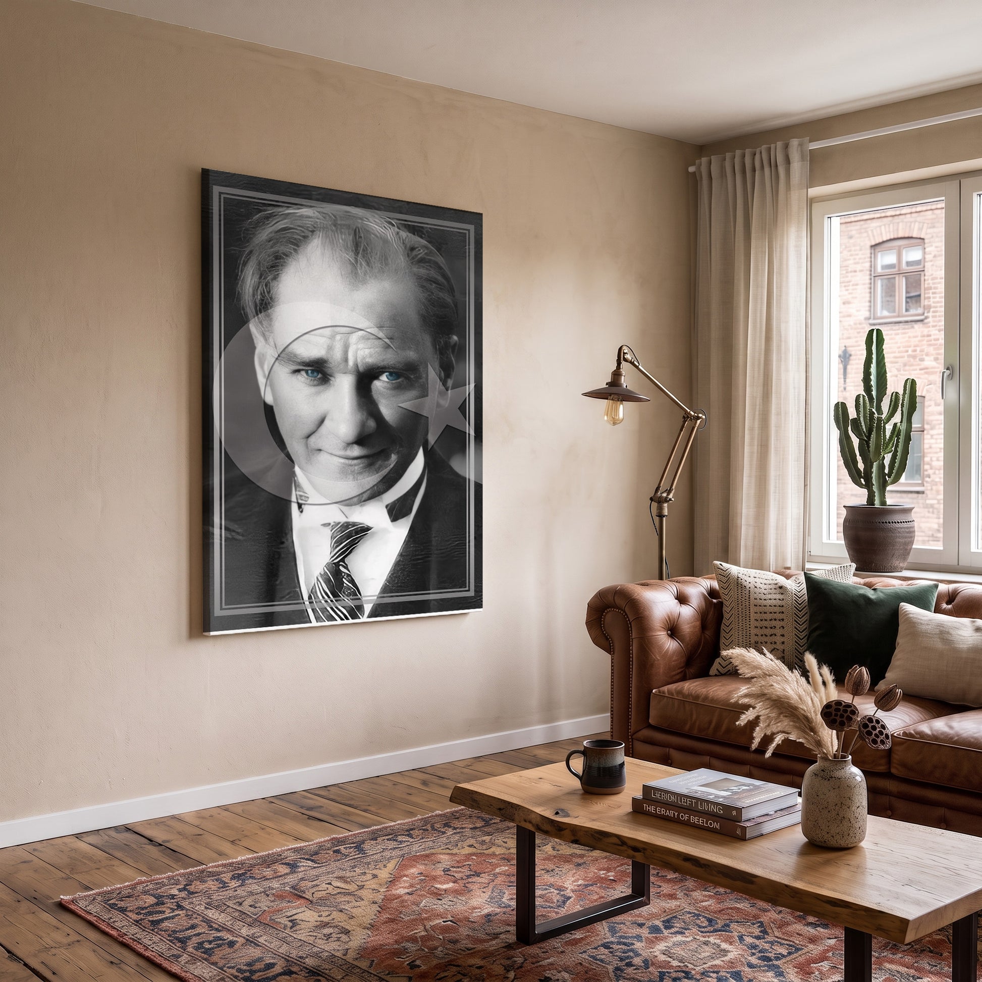 Siyah Beyaz Atatürk Portresi kanvas tablo — iç mekân uygulama örneği